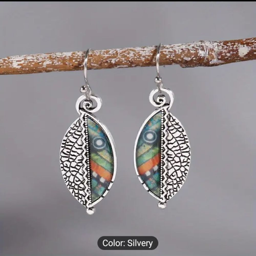 Women's dangle earrings leaf Boho Vintage new e3